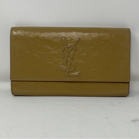 Yves Saint Laurent Mustard Yellow Patent Leather Belle De Jour Flap Clutch - Picture 1 of 11